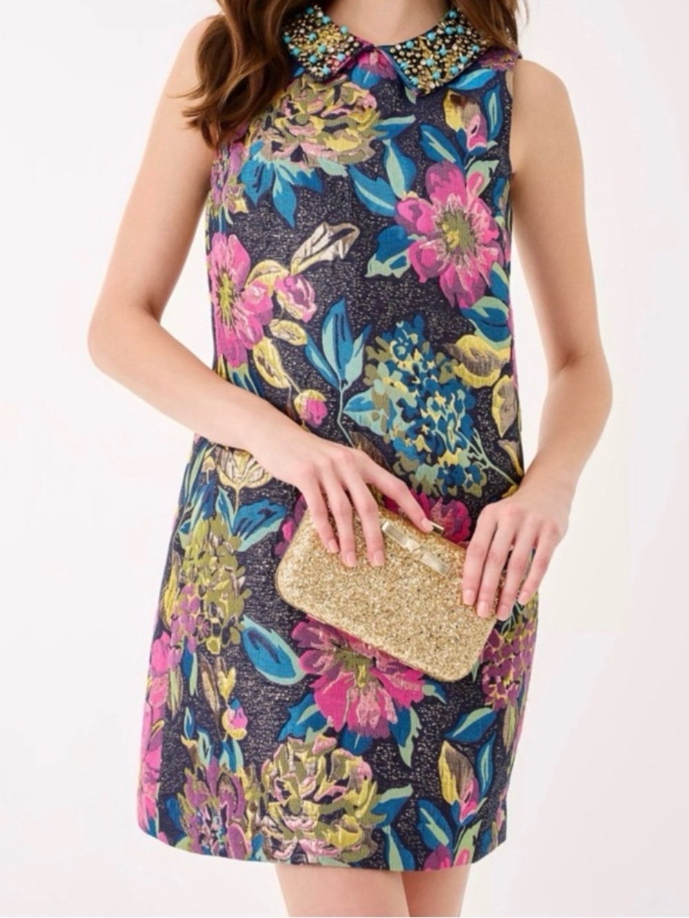 NWT Lilly Pulitzer 16 Kelliana Beaded Shift Dress “Canopy Bloom Floral Jacquard”